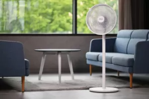 Floor fan ARDESTO FN-B1140R floor fan, 40 cm, 55W, electric control, display, timer, remote control, round support, white