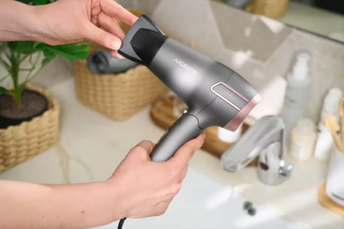 Ardesto Hair Dryer Pink Touch, 2000W, 2 speeds, 2 heat setting, foldable handle, gray+pink