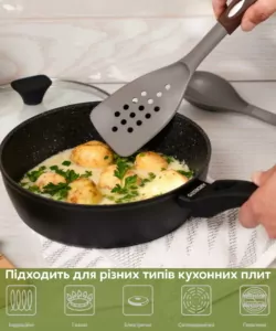 Сковорода глибока з кришкою Ardesto Gemini Livorno, 24см, алюміній, чорний