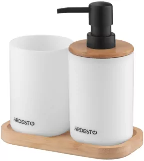 Набір для ванної кімнати Ardesto Minimalism 360мл, 3 предмети, поліпропілен, бамбук, білий