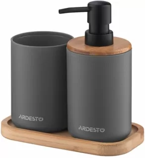 Набір для ванної кімнати Ardesto Minimalism 360мл, 3 предмети, поліпропілен, бамбук, сірий темний