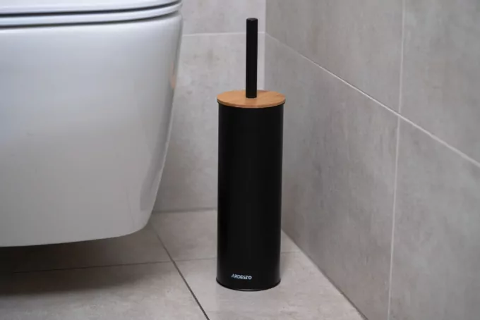 Набір щітка для унітазу з підставкою ARDESTO Minimalism 9.5×27.5/38см, метал, поліпропілен, бамбук, чорний