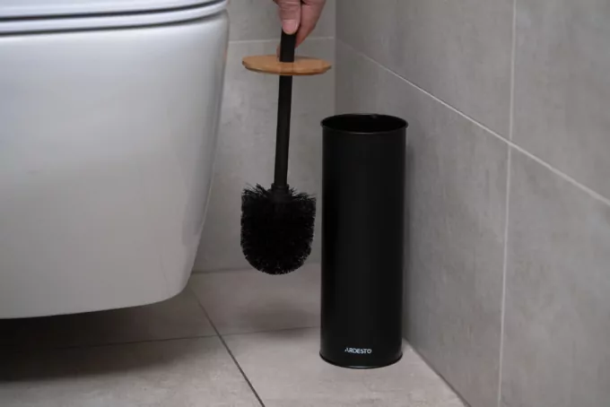 Набір щітка для унітазу з підставкою ARDESTO Minimalism 9.5×27.5/38см, метал, поліпропілен, бамбук, чорний