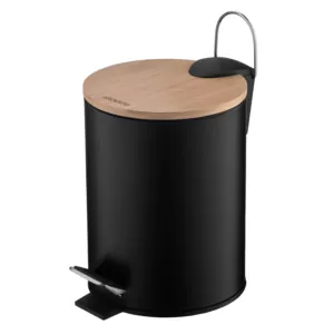 Відро для сміття Ardesto Minimalism з педаллю, 3л, метал, пластик, бамбук, чорний