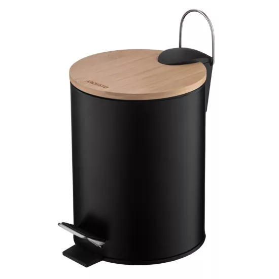Відро для сміття Ardesto Minimalism з педаллю, 3л, метал, пластик, бамбук, чорний