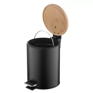 Відро для сміття Ardesto Minimalism з педаллю, 3л, метал, пластик, бамбук, чорний