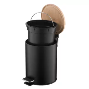 Відро для сміття Ardesto Minimalism з педаллю, 3л, метал, пластик, бамбук, чорний