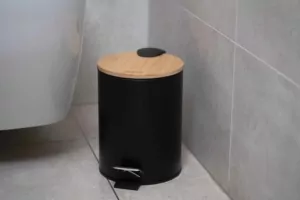 Відро для сміття Ardesto Minimalism з педаллю, 3л, метал, пластик, бамбук, чорний