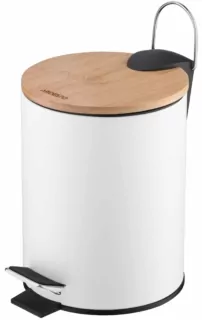Відро для сміття Ardesto Minimalism з педаллю, 3л, метал, пластик, бамбук, білий