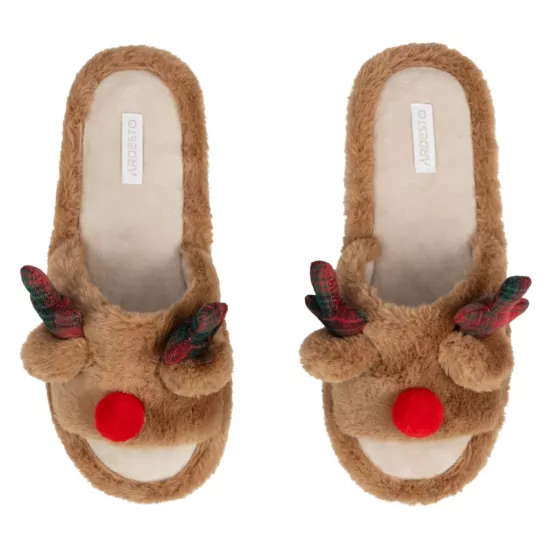 Обувь домашняя ARDESTO Christmas 38/39 размер, 100% полиэстер, подошва 100% резина, коричневый