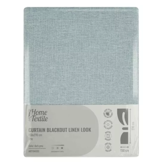 Ardesto Curtain 150х270cm, blackout linen look, 100% polyester, dark grey