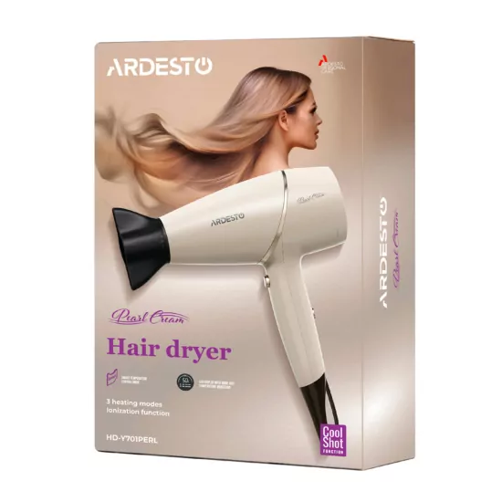 Фен Ardesto Pearl Cream HD-Y701PERL, 1750-2100Вт, 3 швидкості, 3 темп.режими, бежевий