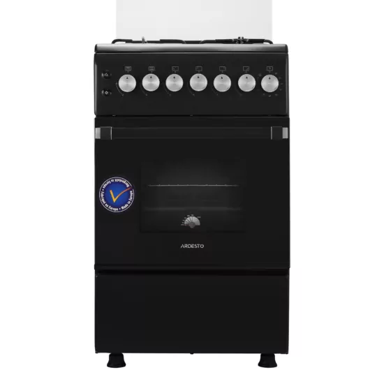 Плита ARDESTO газовая, 50л, 50×60см, стеклянная крышка, электроподжиг, таймер, термометр, кофе адаптер, форсунки LPG (подключение газового баллона), черный