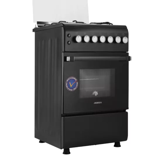 Плита ARDESTO газовая, 50л, 50×60см, стеклянная крышка, электроподжиг, таймер, термометр, кофе адаптер, форсунки LPG (подключение газового баллона), черный