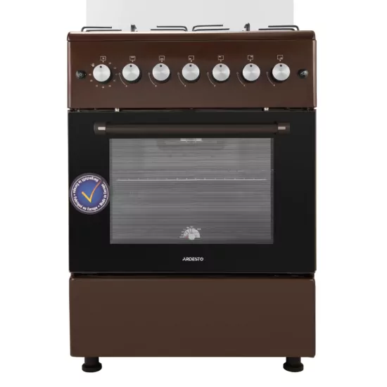 Cooker ARDESTO gas, 58L, 60x60cm, glass lid, electric ignition, lighting, timer, thermometer, drop-down drawer, LPG conversion set (gas cylinder connection), brown