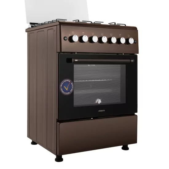 Cooker ARDESTO gas, 58L, 60x60cm, glass lid, electric ignition, lighting, timer, thermometer, drop-down drawer, LPG conversion set (gas cylinder connection), brown