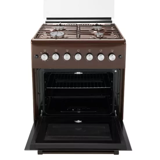 Cooker ARDESTO gas, 58L, 60x60cm, glass lid, electric ignition, lighting, timer, thermometer, drop-down drawer, LPG conversion set (gas cylinder connection), brown