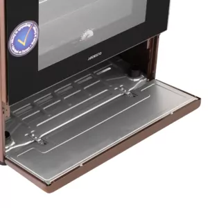 Cooker ARDESTO gas, 58L, 60x60cm, glass lid, electric ignition, lighting, timer, thermometer, drop-down drawer, LPG conversion set (gas cylinder connection), brown