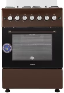 Cooker Ardesto gas, 58L, 60x60cm, glass lid, electric ignition, lighting, timer, thermometer, drop-down drawer, LPG conversion set (gas cylinder connection), brown