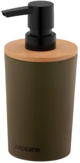 Диспенсер для мила Ardesto Minimalism 380мл, поліпропілен, бамбук, зелений темний