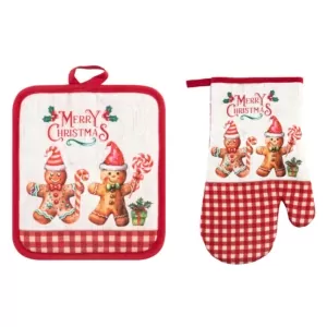 Ardesto Potholder set for kitchen Christmas Gingerbread 18х20cm, 18х30cm, 100% polyester (top), 100% cotton (back), red