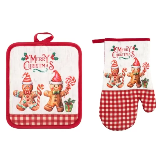 Ardesto Potholder set for kitchen Christmas Gingerbread 18х20cm, 18х30cm, 100% polyester (top), 100% cotton (back), red