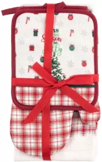 Подарочный набор для кухни Ardesto Christmas Tree, 3шт, 100% хлопок (полотенечко), 100% полиэстер (прихватки), зеленый