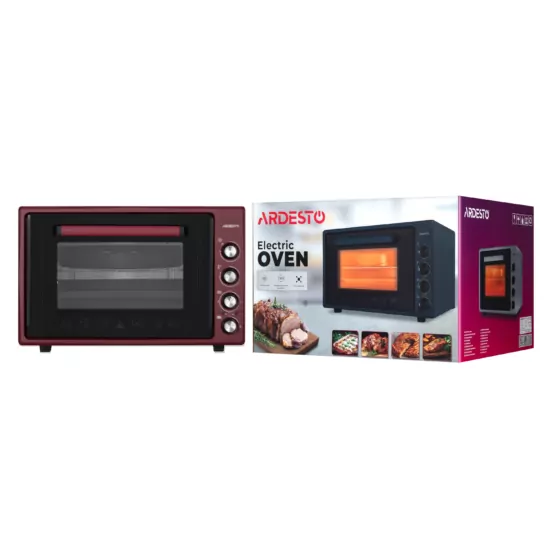 Electric oven ARDESTO, 70L, 2000W, mech., double glass, rotisserie, raspberry