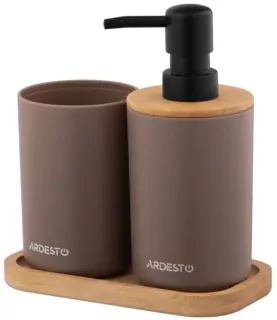 Набір для ванної кімнати Ardesto Minimalism 360мл, 3 предмети, поліпропілен, бамбук, тауп