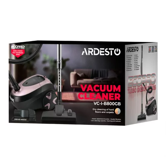 Пилосос Ardesto мішковий, 800Вт, мішок- 2.5л, HEPA, чорно-бронзовий