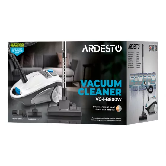 Пылесос Ardesto мешковый, 800Вт, мешок-3.5л, HEPA, белый