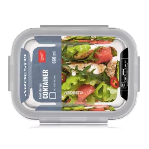 Контейнер для зберігання харчових продуктів Ardesto Gemini 0.66л, боросилікатне скло, пластик, прямокутний, прозорий