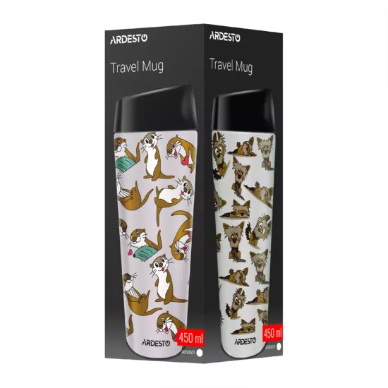 ARDESTO Travel mug Coffee Time Yorkie 450ml, stainless steel, beige