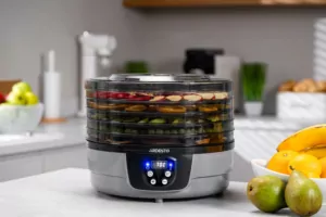 Сушарка для продуктів  Ardesto FDB-532TTC, 250Вт, піддонів -5×3см, діаметр-32см, макс-70°С, таймер, електр. управління, пластик , білий