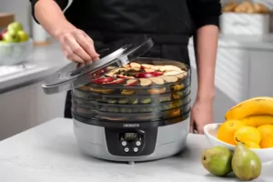 Сушарка для продуктів  Ardesto FDB-532TTC, 250Вт, піддонів -5×3см, діаметр-32см, макс-70°С, таймер, електр. управління, пластик , білий