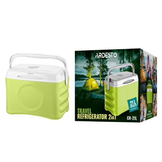 Холодильник дорожный ARDESTO, 2в1, 21л, 220/12В, нагрев 55°C, охлаждение 18-20°C, USB-порт, 4.3кг, светло-зеленый