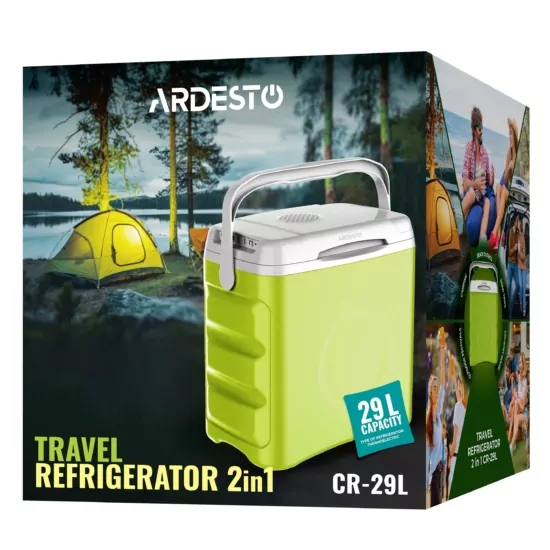 Холодильник дорожный ARDESTO, 2в1, 29л, 220/12В, нагрев 55°C, охлаждение 18-20°C, USB-порт, 5кг, светло-зеленый