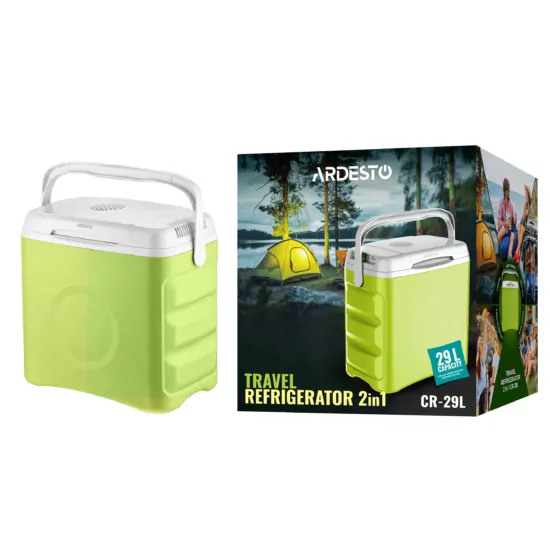 Холодильник дорожный ARDESTO, 2в1, 29л, 220/12В, нагрев 55°C, охлаждение 18-20°C, USB-порт, 5кг, светло-зеленый