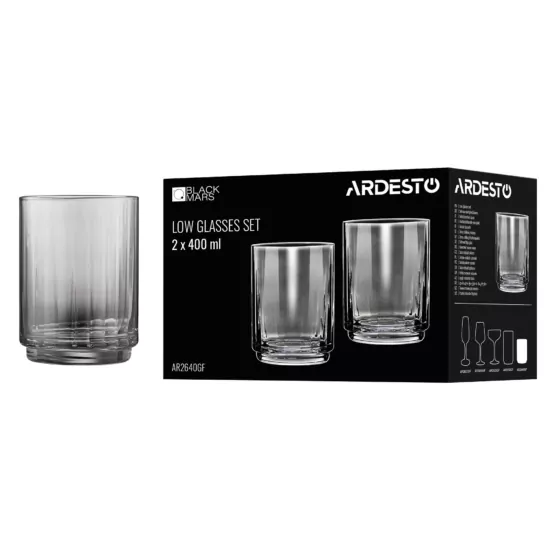 Набір склянок низьких ARDESTO Black Mars Alcor 400мл, 2шт, скло, сірий