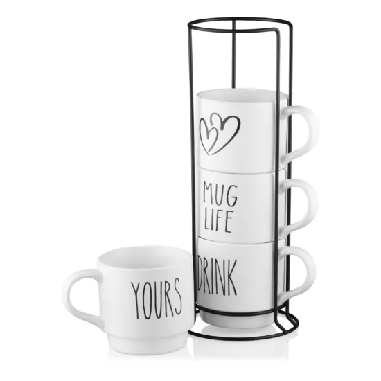 Набор чашек на подставке ARDESTO, 4шт., 320мл, керамика, металл, белый