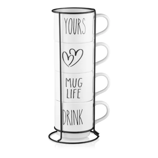 Набор чашек на подставке ARDESTO, 4шт., 320мл, керамика, металл, белый