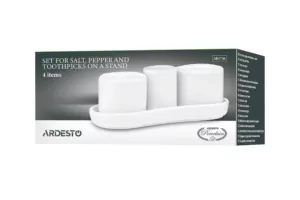 ARDESTO Set for salt and pepper, 4 items, porcelain, white
