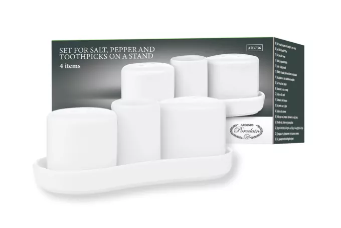 ARDESTO Set for salt and pepper, 4 items, porcelain, white