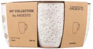 Set of mugs ARDESTO Ravenna 4pcs, 360ml, porcelain, white-beige