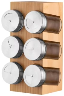 Набір ємностей для спецій на підставці ARDESTO Midori, 7 предметів, 80мл, 10.7х10х20см, бамбук, нержавіюча сталь, скло, пластик