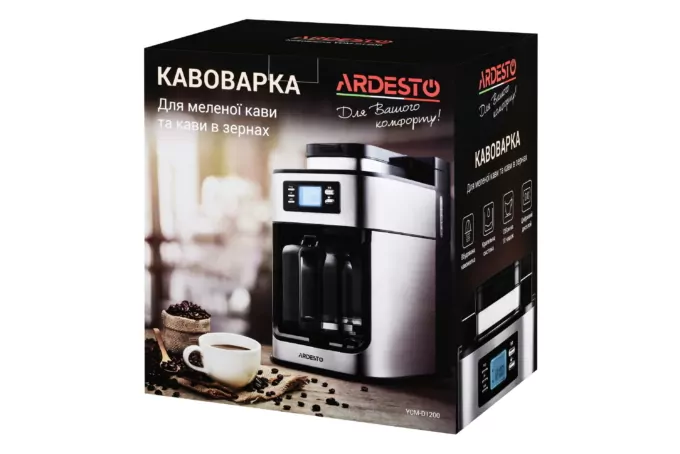 Coffee maker ARDESTO drip Steel Collection 1.2l, ground + beans, display, silver-black