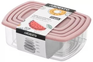 Набір контейнерів для зберігання харчових продуктів ARDESTO Fresh 0.25/0.5/0.75/1.2л, пластик, прямокутна, рожевий