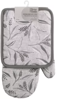 Набор прихваток для кухни ARDESTO Grey leaves 18х20см, 18х30см, 100% полиэстер (верх), 100% хлопок (низ), серый