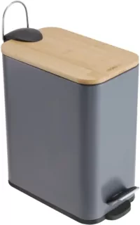 ARDESTO Відро для сміття Ardesto Minimalism з педаллю, 5л, метал, пластик, бамбук, сірий темний