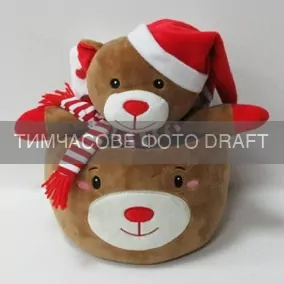 Набір ARDESTO Christmas 3 предмети: плед 90х75см, декор. іграшка 25см, корзинка D20см, 100% поліестер, коричневий